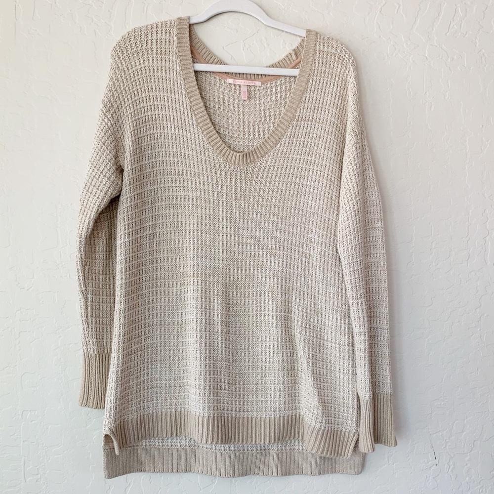 Victoria's Secret Tan Cream Cotton V Neck Sweater